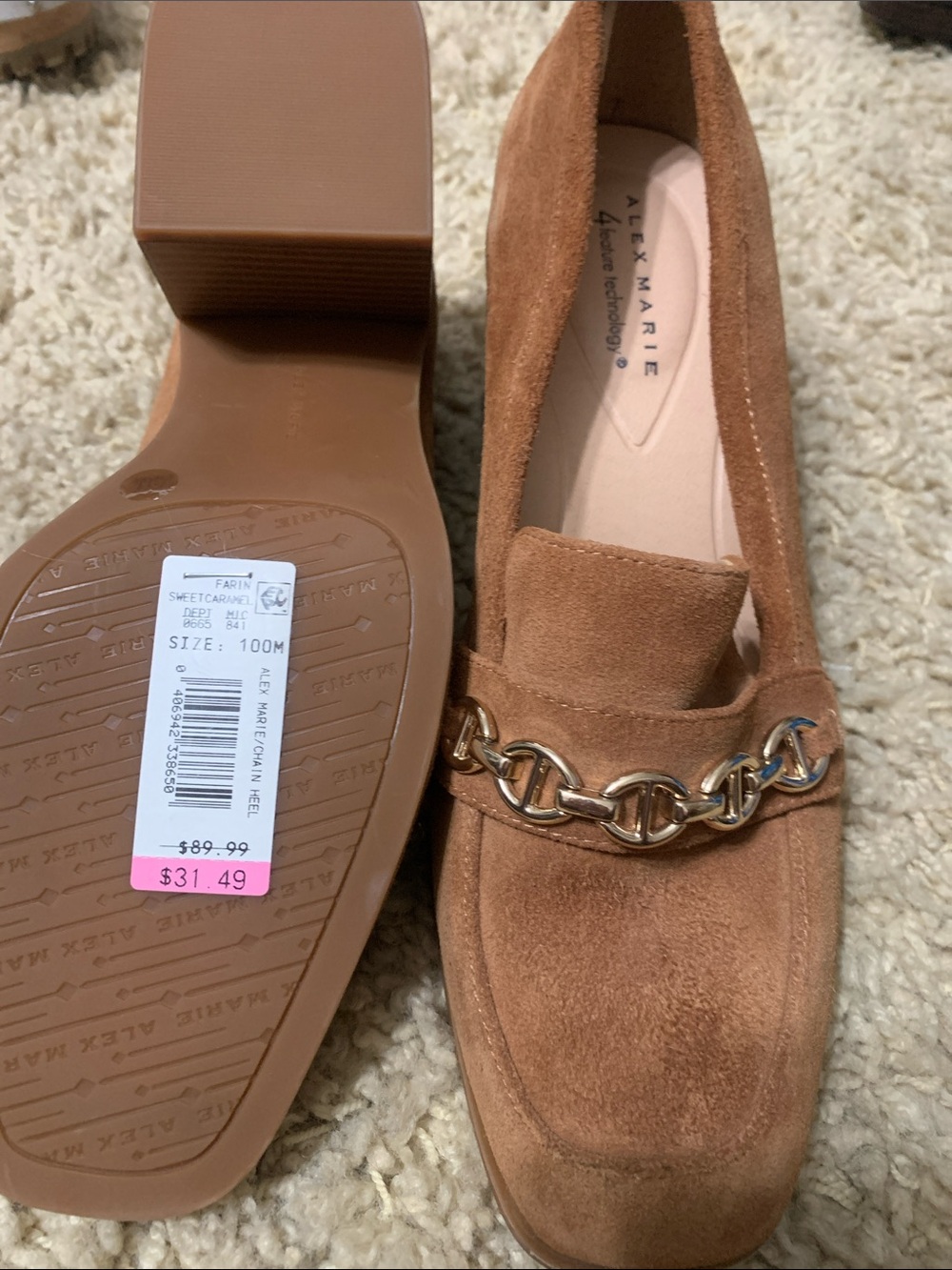 Alex Marie Tan Suede Chain-Trim Loafers